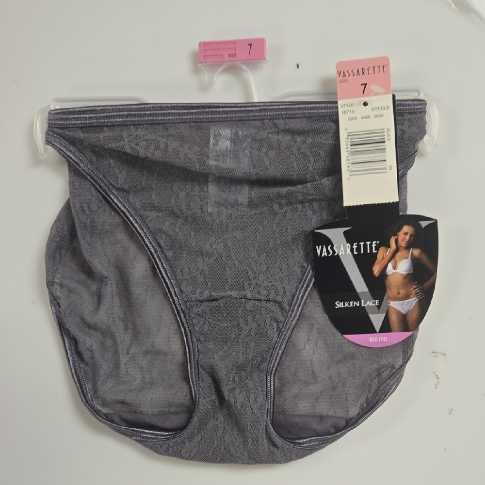 Vassarette Silken Lace Bikini Panties - Charcoal